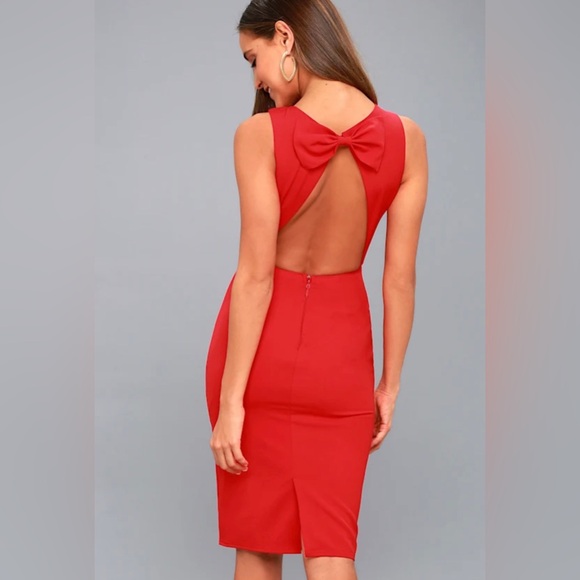 Be Mine Red Open Back Midi Dress - Picture 5 of 6